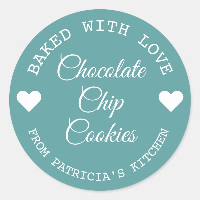 Baked With Love Choco Cookies Teal And White  Classic Round Sticker (Front)