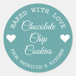 Baked With Love Choco Cookies Teal And White  Classic Round Sticker