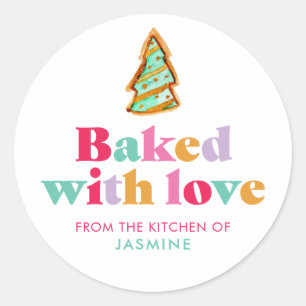 Baked with Love Christmas Cookie Personalized Cute Classic Round Sticker