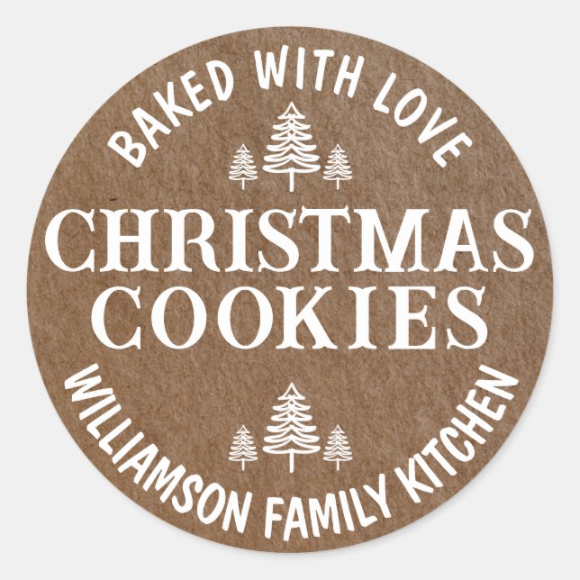 Baked with love Christmas Cookies Rustic Paper Classic Round Sticker (Front)