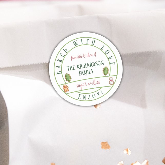Baked with Love Christmas Watercolor Cookies  Classic Round Sticker (Creator Uploaded)