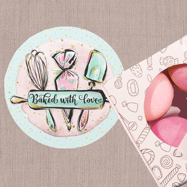 Baked With Love Classic Round Sticker (Creator Uploaded)