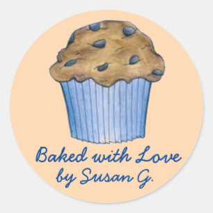 Baked with Love Customized Blueberry Muffin Food Classic Round Sticker