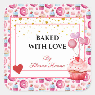 Baked with Love - Cute Cupcakes & Doughnuts Square Sticker