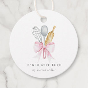 Baked With Love Elegant Pink Bow Personalized Favour Tags