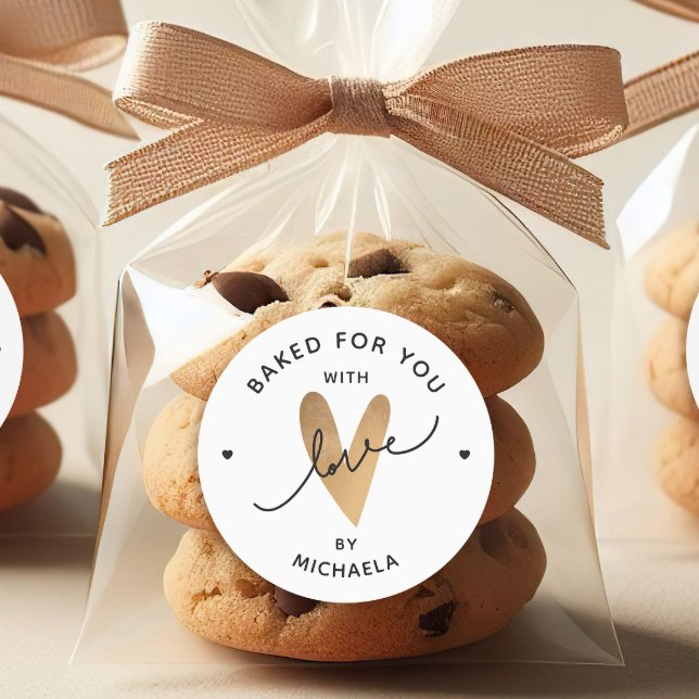 Baked With Love Faux Gold Heart Personalized Gift Classic Round Sticker (Creator Uploaded)