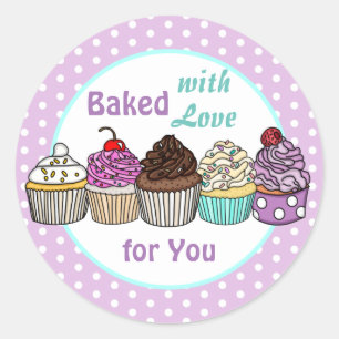 Baked with Love for You   Hand baked cupcake Classic Round Sticker
