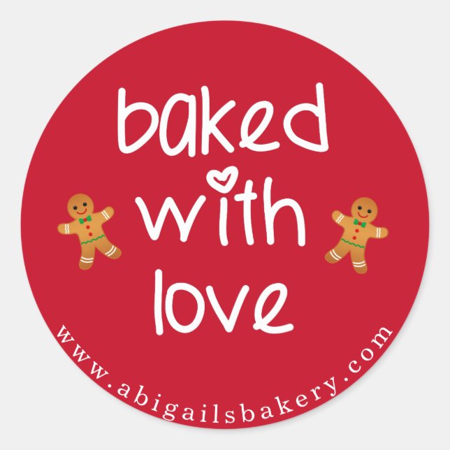 Baked with Love - Gingerbread Men - Christmas Classic Round Sticker (Front)