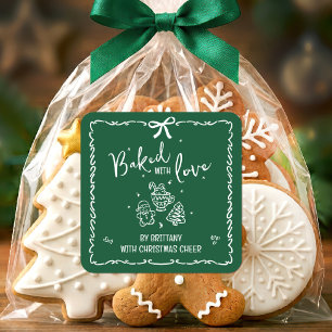 Baked With Love Green Christmas Hand Drawn Doodles Square Sticker