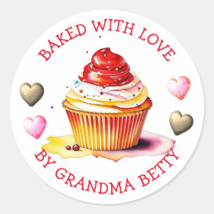 Baked with Love, Handmade Chocolate Cupcake  Classic Round Sticker