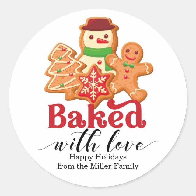 Baked with Love Holiday Cookie Gift Classic Round Sticker (Front)