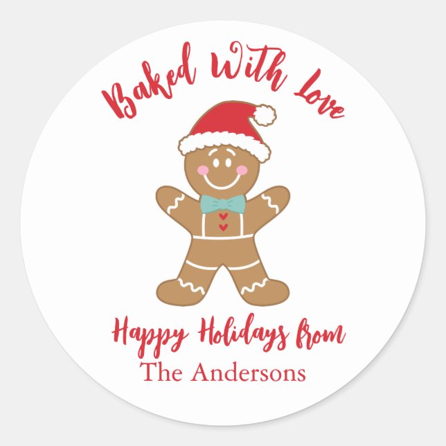 Baked With Love Holiday Gingerbread Christmas Classic Round Sticker (Front)