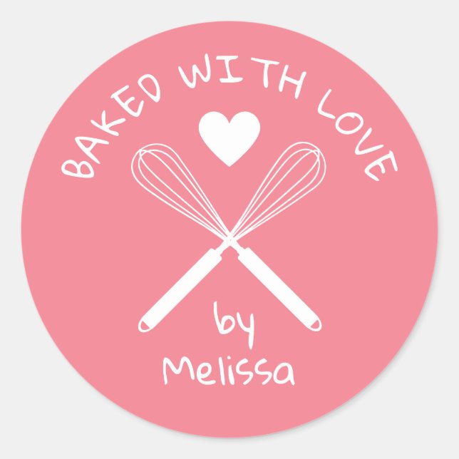 Baked With Love Home Baker Whisk Pink And White  Classic Round Sticker (Front)