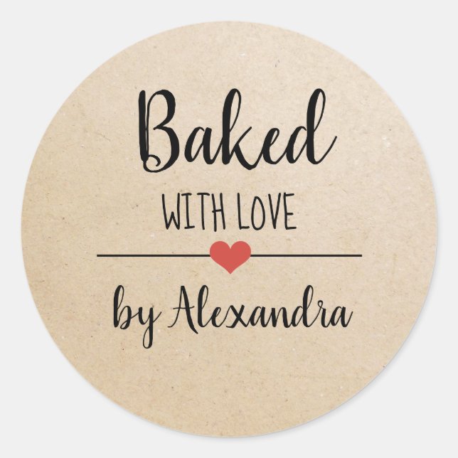 Baked with love kraft script name classic round st sticker (Front)