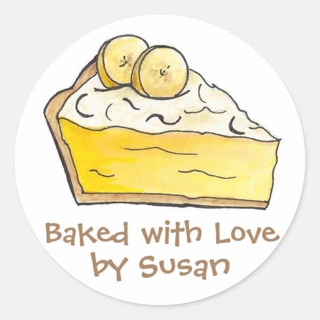 Baked with Love Personalized Banana Cream Pie Classic Round Sticker (Front)