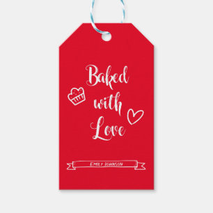 Baked with Love Personalized Name Red & White Gift Tags