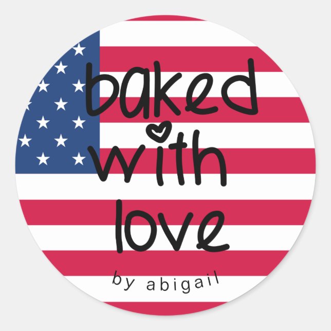Baked with Love - Personalized U.S. Flag Classic Round Sticker (Front)
