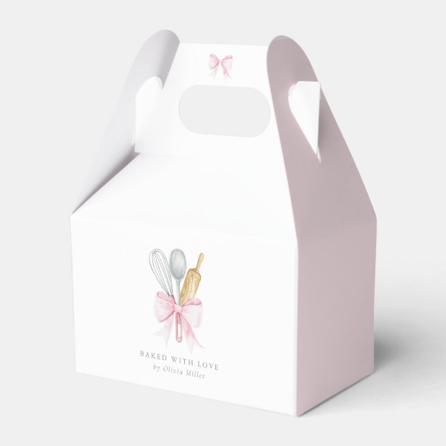 Baked With Love Pink Bow Coquette Personalized  Favor Box (Front Side)