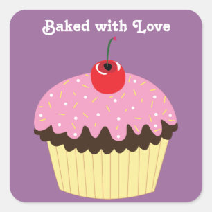 Baked with Love Pink Cupcake Square Sticker