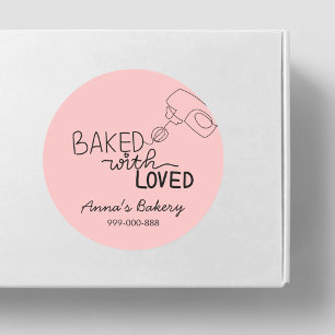Baked with love pink handwriting classic round sticker