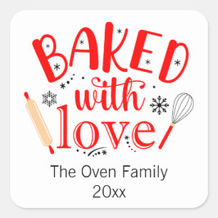 Baked with Love Red Holiday Modern Square Sticker