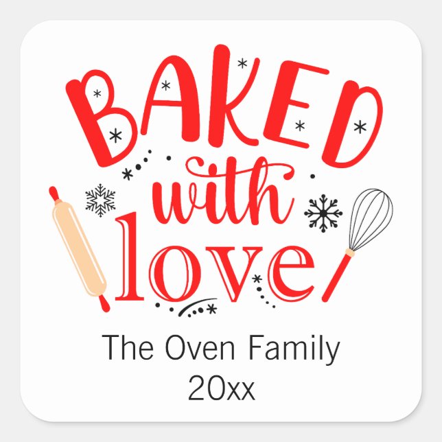 Baked with Love Red Holiday Modern Square Sticker (Front)
