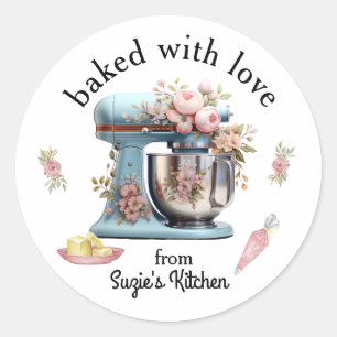 Baked With Love Stand Mixer Flowers Classic Round Sticker