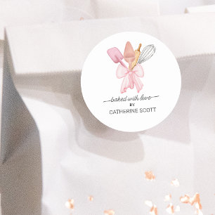 Baked with love watercolor personalized classic round sticker