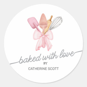 Baked with love watercolor personalized classic round sticker