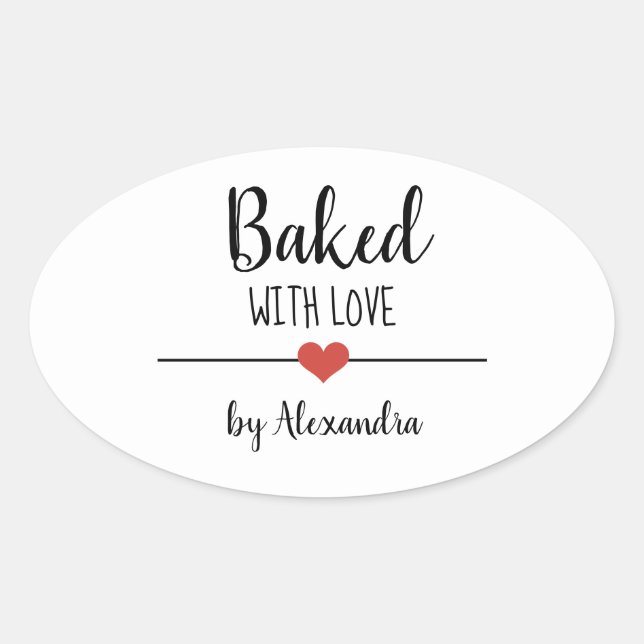 Baked with love white name heart sticker (Front)