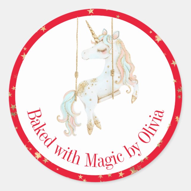 Baked with Magic Personalized Holiday Baking Classic Round Sticker (Front)