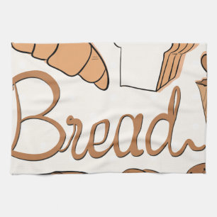 Baker and different kind of bread kitchen towel
