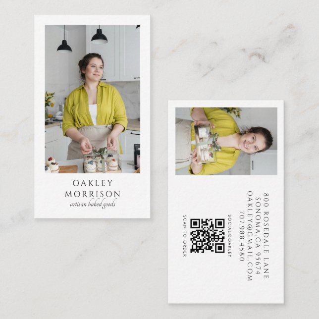 Baker Bakery Pastry Chef Photo QR Code Business Card (Front/Back)