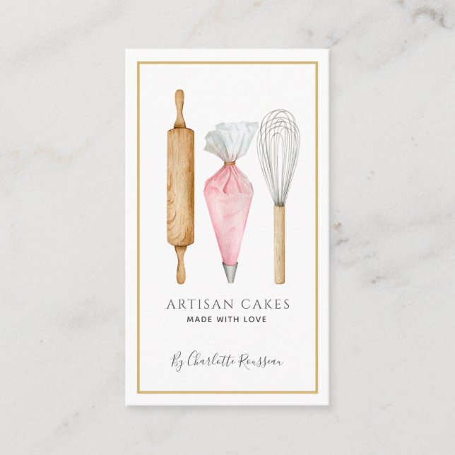 Baker Bakery Tools Pastry Chef Logo Business Card (Front)