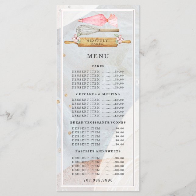Baker Bakery Watercolor Bakers Tools Utensils Menu (Front)