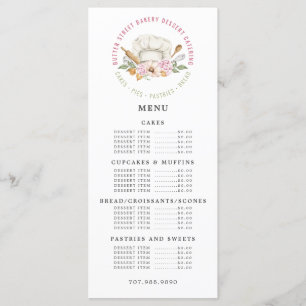 Baker Bakery Watercolor Bakers Tools Utensils Menu