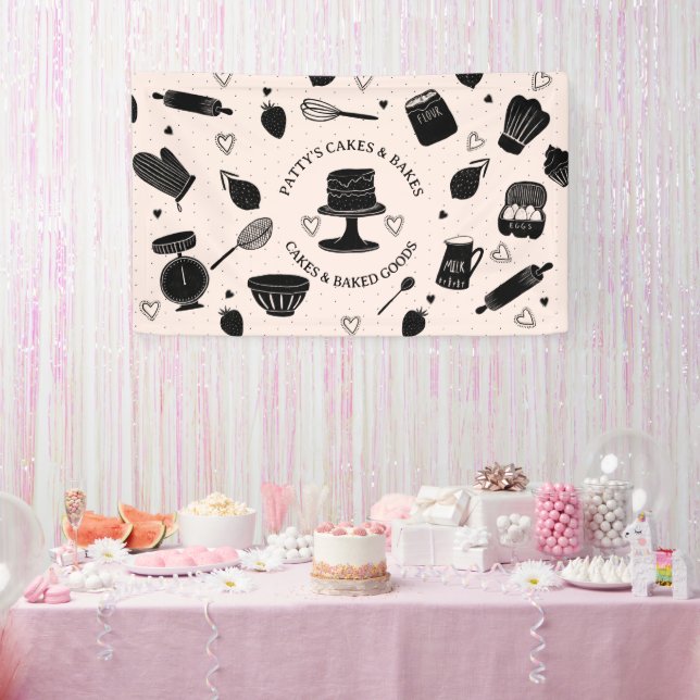 Baker Baking Utensils Pink Black Business Banner (Party)