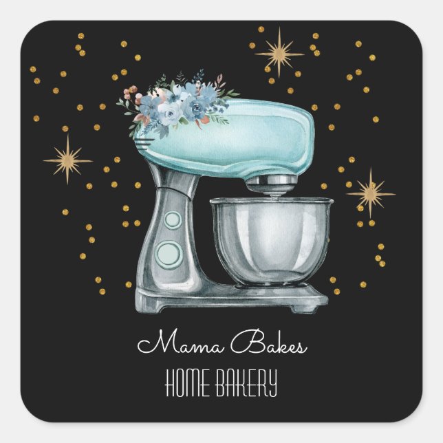 Baker Baking Watercolor Pastry Chef Black Square Sticker (Front)