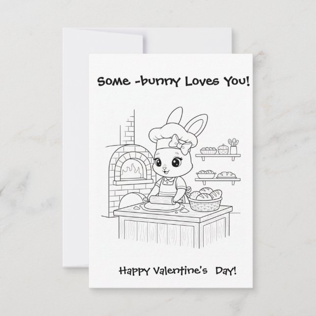 baker bunny Coloring  card Classroom Valentine  (Front)
