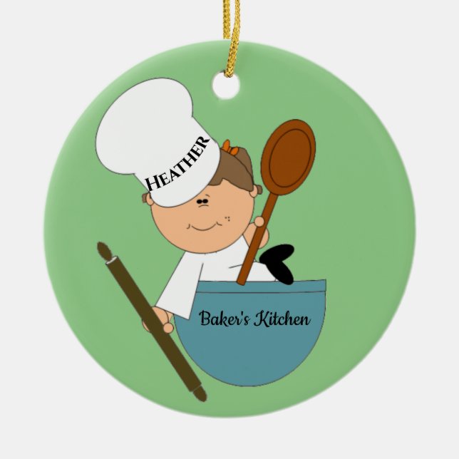 Baker Chef Design Ceramic Ornament (Front)