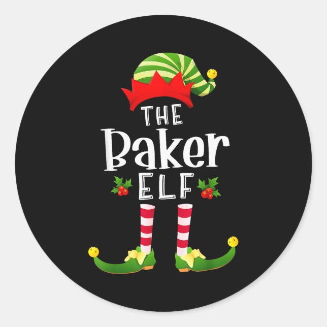 Baker Christmas Elf Matching Pajama X-mas Party  Classic Round Sticker (Front)