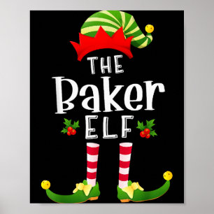 Baker Christmas Elf Matching Pajama X-mas Party Poster