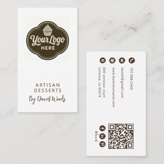 Baker Custom Logo Espresso Brown QR Code Business Card (Front/Back)