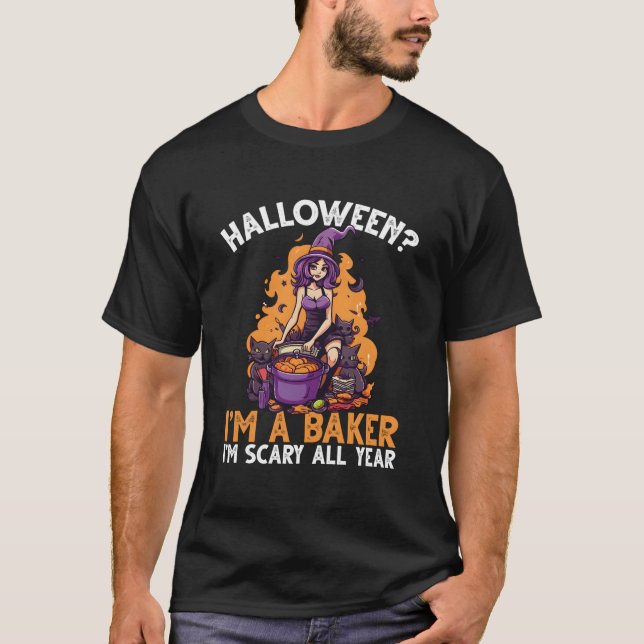 Baker Halloween Baking Bake Scary Trick Or Treat T-Shirt (Front)