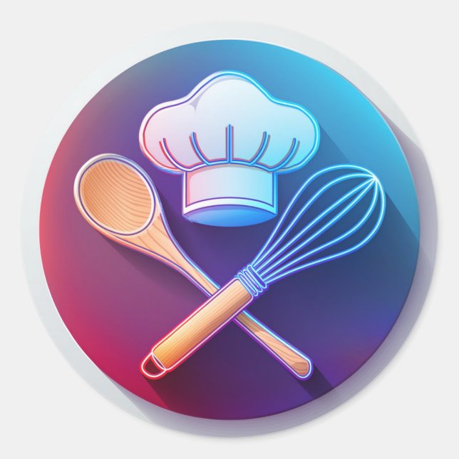 Baker Hat and Whisk Classic Round Sticker (Front)