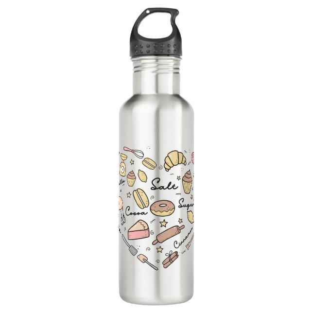Baker Heart Funny Bakery Baking Pastry Chef 710 Ml Water Bottle (Front)