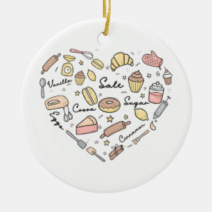 Baker Heart Funny Bakery Baking Pastry Chef Ceramic Ornament