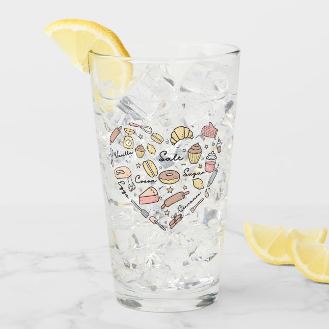 Baker Heart Funny Bakery Baking Pastry Chef Glass (Front Ice)