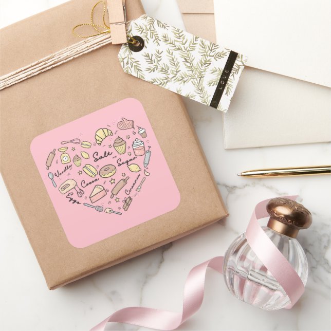 Baker Heart Funny Bakery Baking Pastry Chef Square Sticker (Gifting)