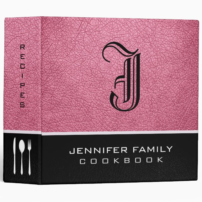 Baker-Miller pink Leather Family Recipes Monogram Binder (Front/Spine)